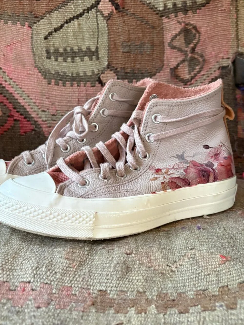 Upcycled Floral High-Top Sneakers | Hand-Embellished Converse Shoes | Women’s 8